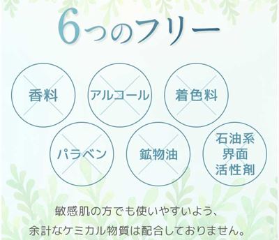 ６つの無添加「香料・アルコール・着色料・パラベン・鉱物油・石油系界面活性剤」